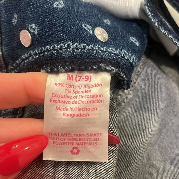 Festival Blue White Denim Bandana Overall Shortalls Size M 7-9 Americana - Picture 8 of 14